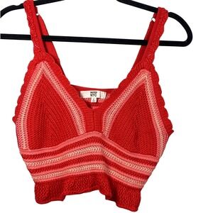 Madden NYC Red Pink Crochet Cropped Tank Top Cottagecore Boho Large Hippie